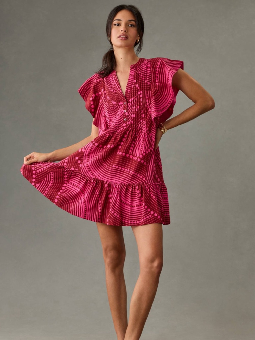 Anthropologie Boho Pink Flutter Sleeve Maeve The Cassandra Ruffle Dress Medium